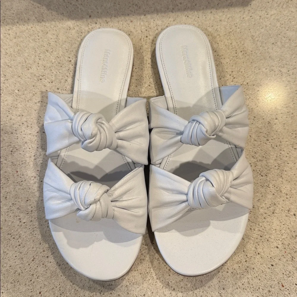 Mara & Mine Isabelle Leather Slide Knotted Slide White Leather Size 8